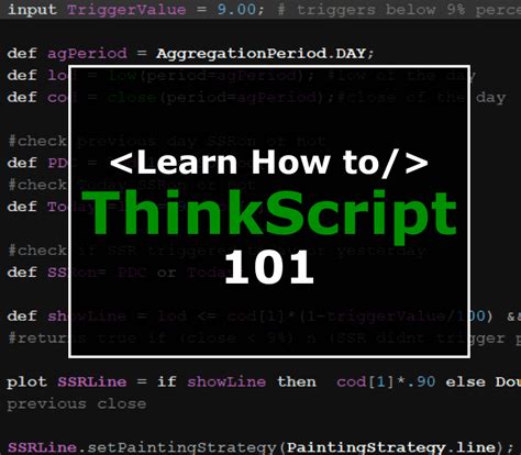 <strong>thinkScript</strong>® is a built-in programming language that gives you the capability of creating your own analysis tools such as studies, <strong>strategies</strong>, watchlist columns, etc. . Thinkscript strategies